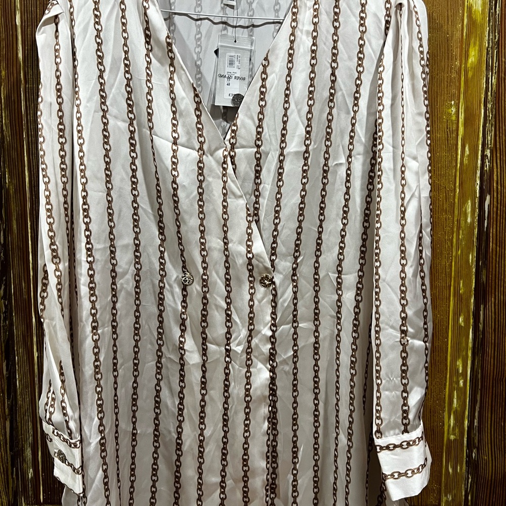 River Island Plus Cream Blouse with Gold Chain Print